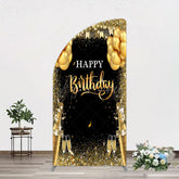 Aperturee - Aperturee Glitter Gold Balloon Flag Bokeh Black Half Moon Arch Backdrop